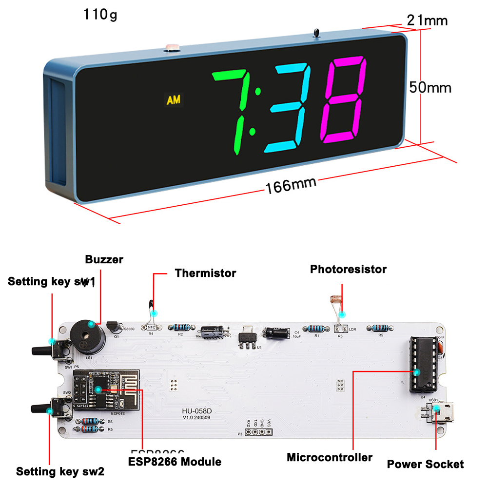 Kit d'horloge WiFi coloré, hor - Diy Elektronic avis et prix